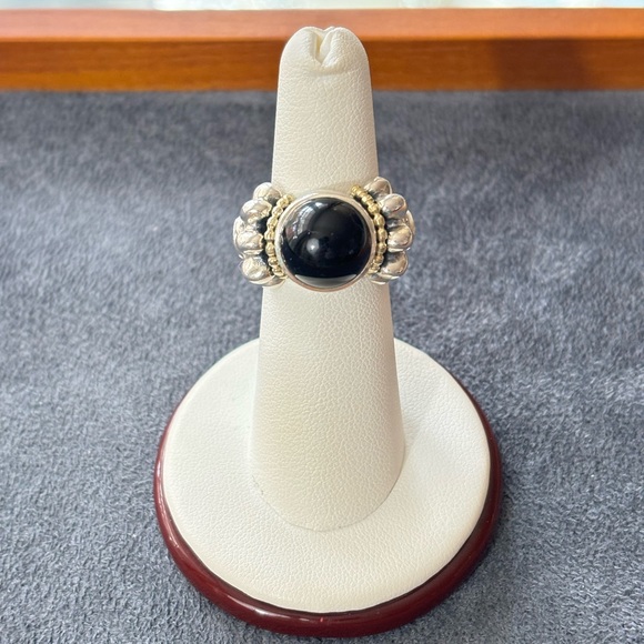 Lagos Caviar 925 & 18k Gold Cocktail Ring with Black Onyx 6 - Picture 6 of 9
